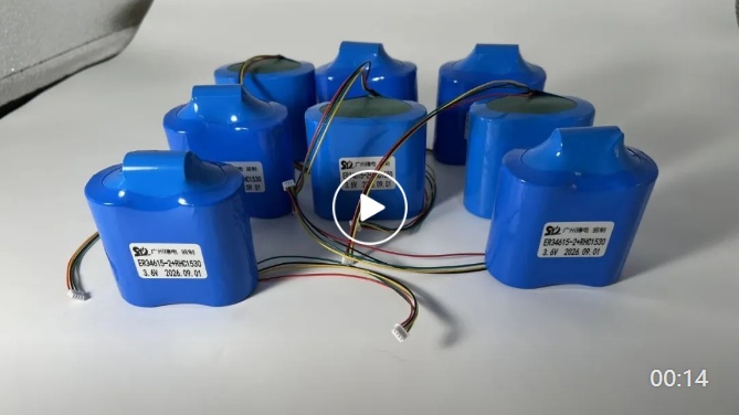 Blue-wrapped battery assemblies with leads from the company video thumbnail